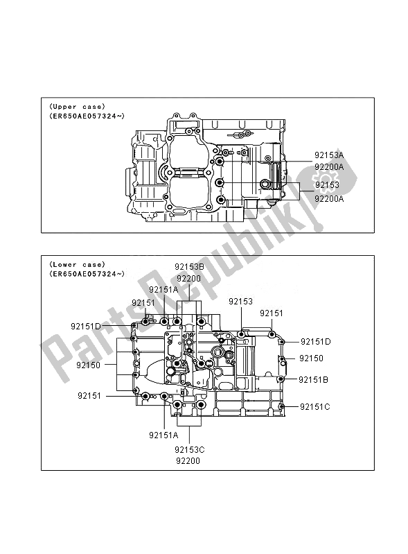 All parts for the Crankcase Bolt Pattern (er650ae057324 ) of the Kawasaki ER 6N 650 2007