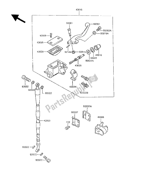 All parts for the Front Master Cylinder of the Kawasaki KX 80 1989