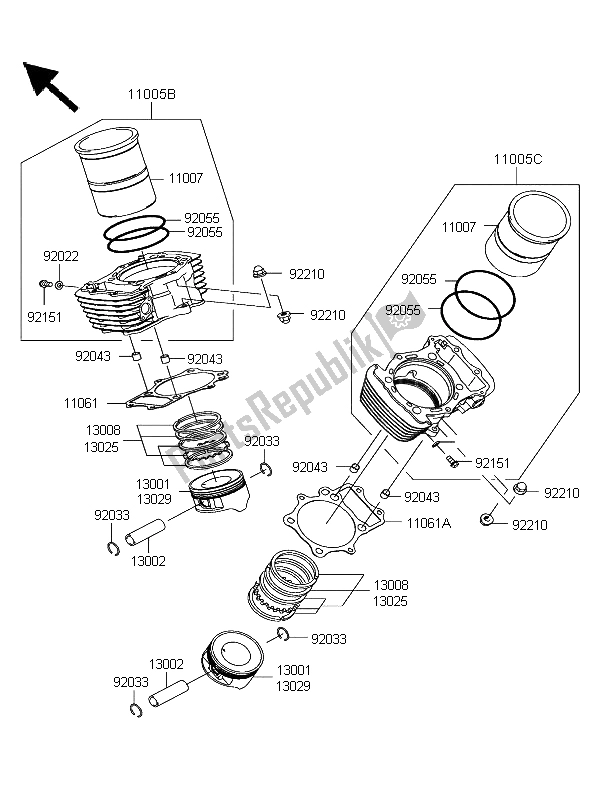 All parts for the Cylinder & Piston of the Kawasaki VN 1600 Classic 2003