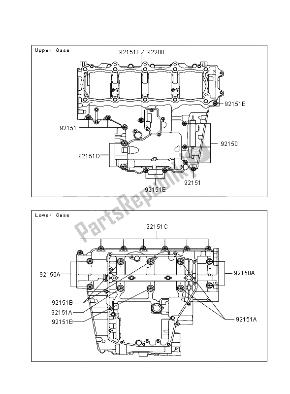 All parts for the Crankcase Bolt Pattern of the Kawasaki Ninja ZX 12R 1200 2004