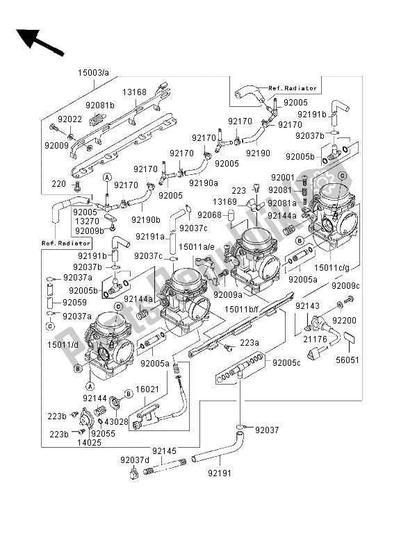Todas as partes de Carburador do Kawasaki ZRX 1200R 2002