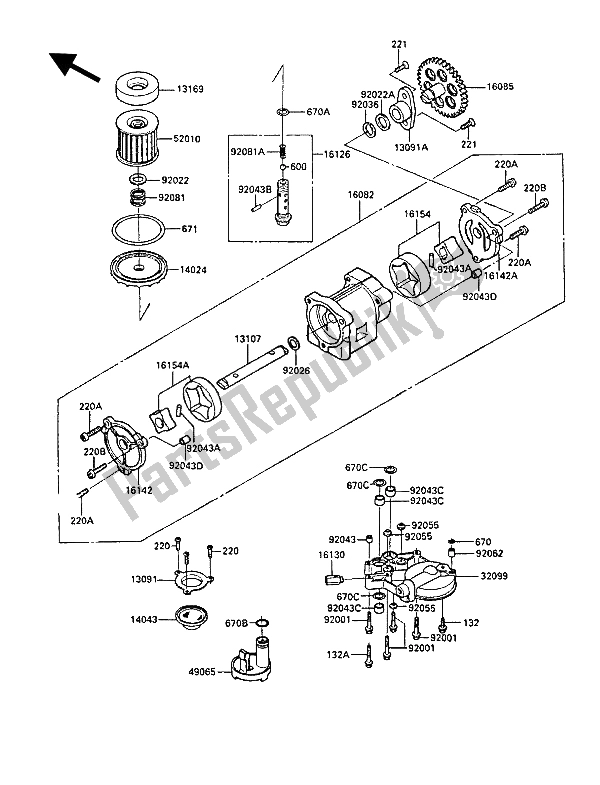 Tutte le parti per il Pompa Dell'olio del Kawasaki GPZ 900R 1987