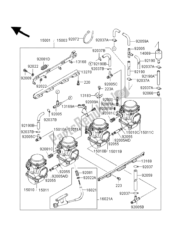 All parts for the Carburetor of the Kawasaki Zephyr 1100 1996