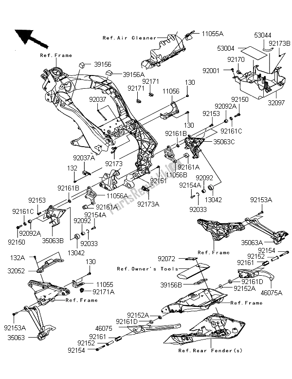 All parts for the Frame Fittings of the Kawasaki Z 1000 SX ABS 2011