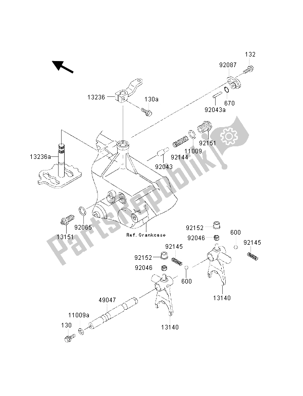 All parts for the Gear Change Mechanism of the Kawasaki KVF 400 2001