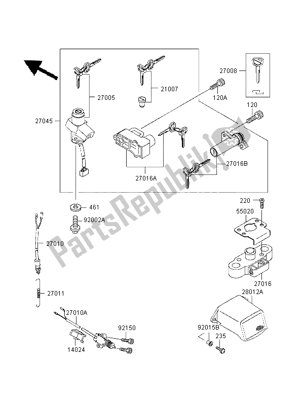 All parts for the Ignition Switch of the Kawasaki GPZ 1100 1998