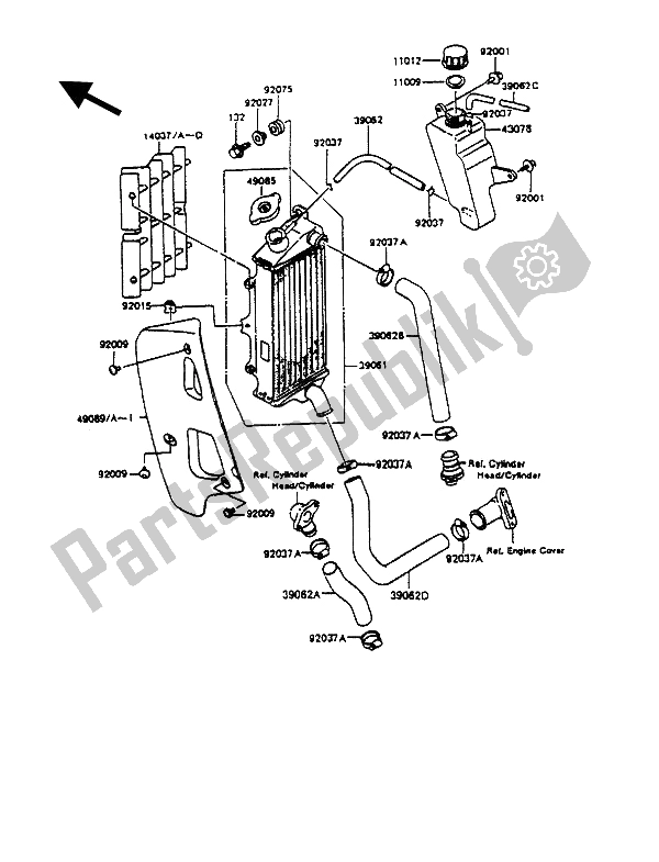 Tutte le parti per il Termosifone del Kawasaki KMX 125 1991