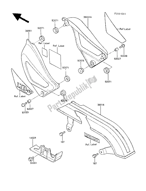 Tutte le parti per il Coperture Laterali del Kawasaki LTD 450 1986