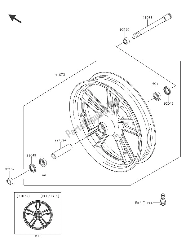 All parts for the Front Hub of the Kawasaki Vulcan S ABS 650 2016