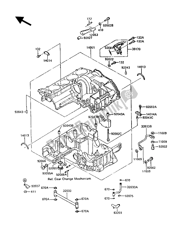 All parts for the Crankcase of the Kawasaki GPZ 900R 1988