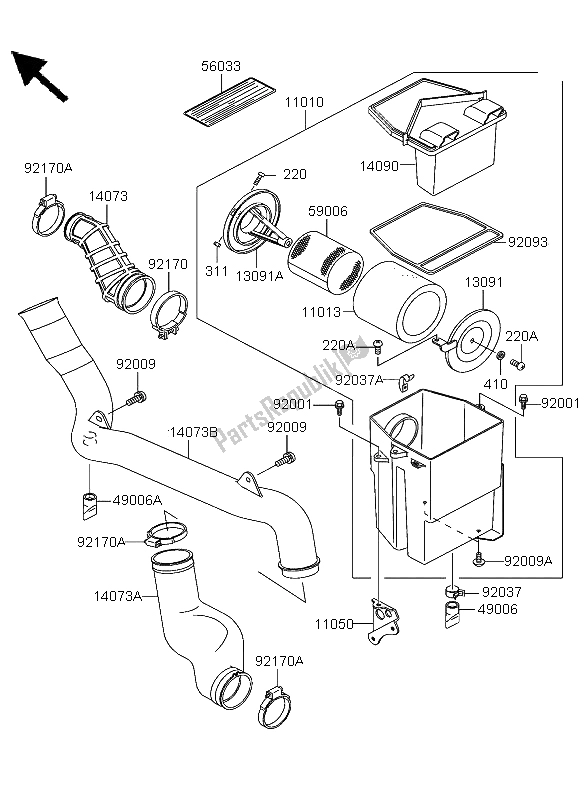 Alle onderdelen voor de Luchtfilter van de Kawasaki KLF 300 4X4 2003
