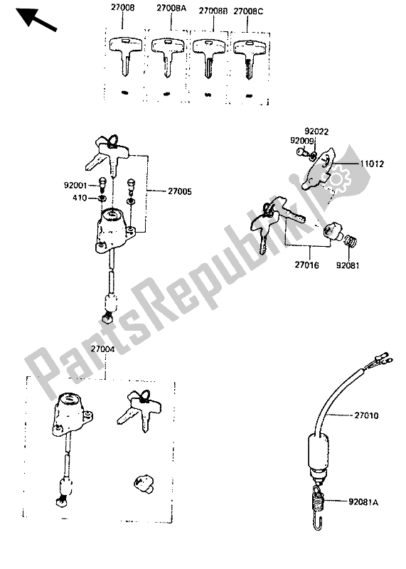 Alle onderdelen voor de Contactschakelaar van de Kawasaki KDX 250 1985