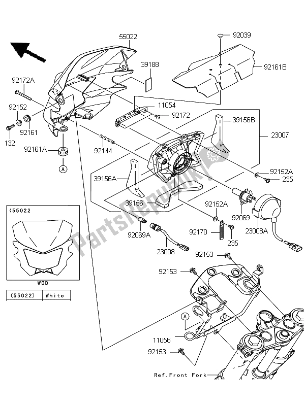 All parts for the Headlight of the Kawasaki D Tracker 125 2012