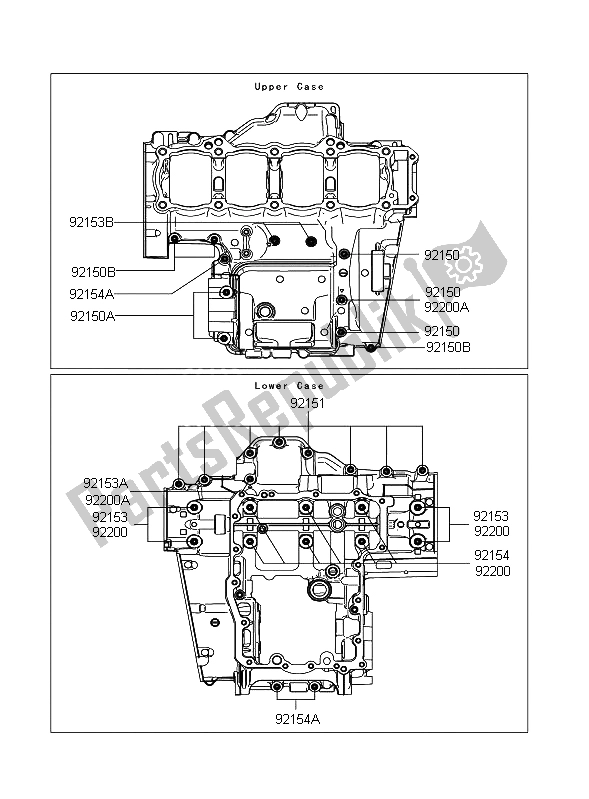 All parts for the Crankcase Bolt Pattern of the Kawasaki Z 1000 ABS 2012