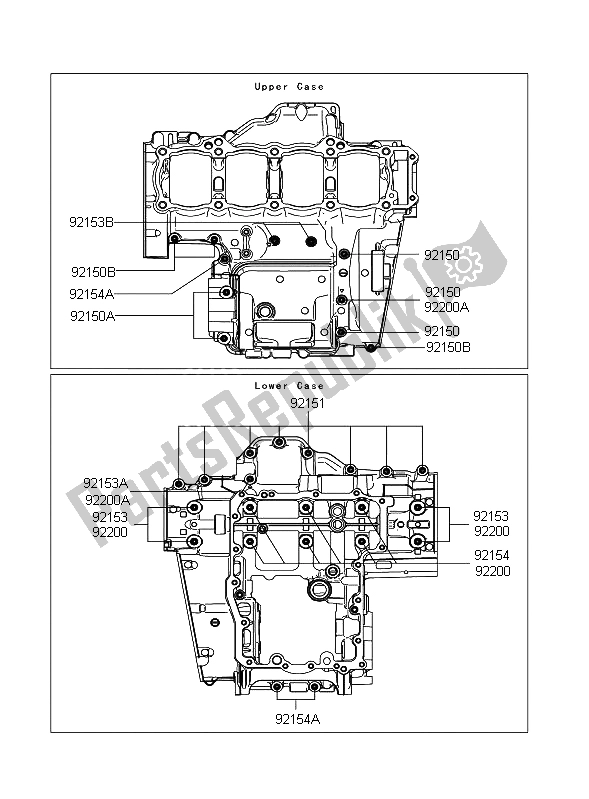 Tutte le parti per il Modello Del Bullone Del Basamento del Kawasaki Z 1000 ABS 2012