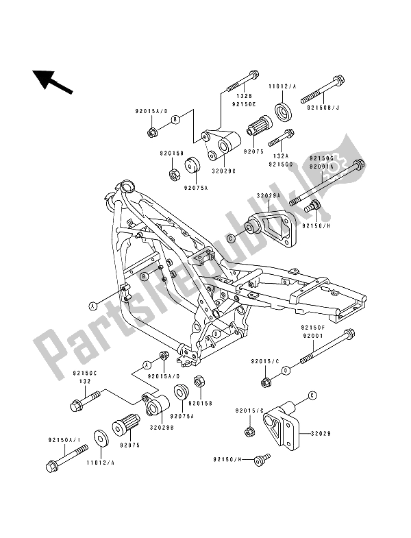 All parts for the Frame Fittings of the Kawasaki Zephyr 550 1991