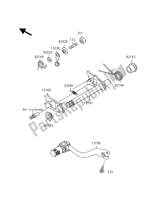 All parts for the Gear Change Mechanism of the Kawasaki KX 250 2000