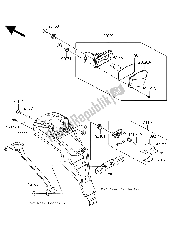 All parts for the Taillight of the Kawasaki D Tracker 125 2011