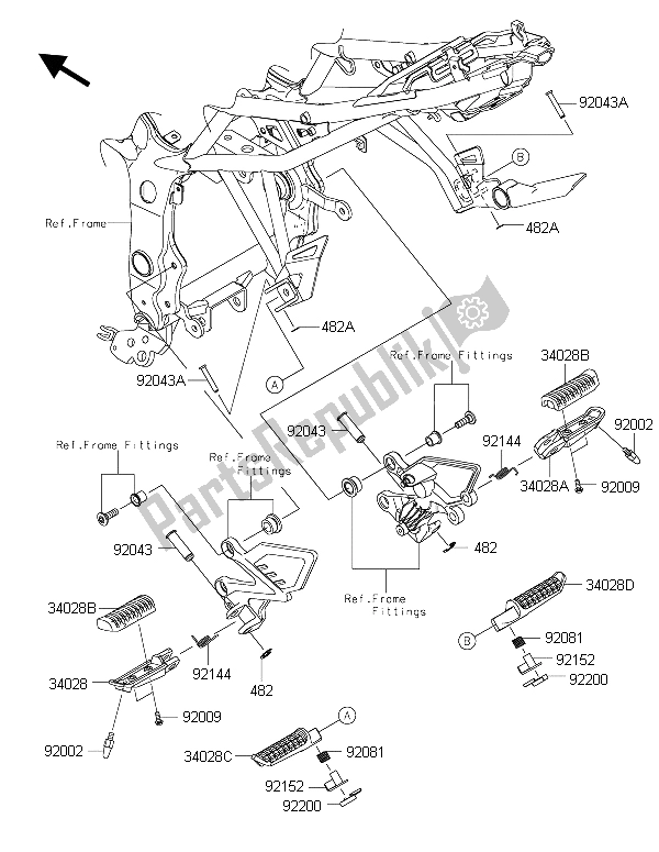 Alle onderdelen voor de Voetsteunen van de Kawasaki Ninja 250 SL 2015