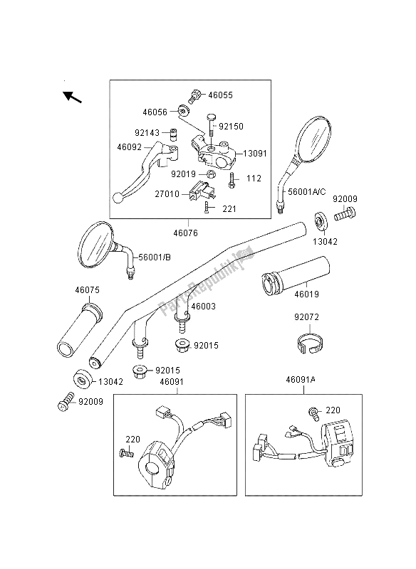 All parts for the Handlebar of the Kawasaki Eliminator 600 1995