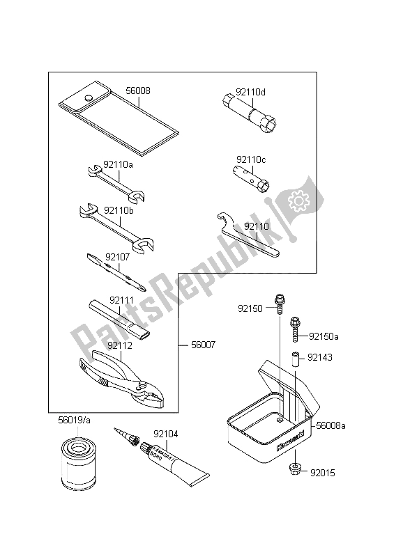 Alle onderdelen voor de Eigenaars Tools van de Kawasaki D Tracker 125 1999