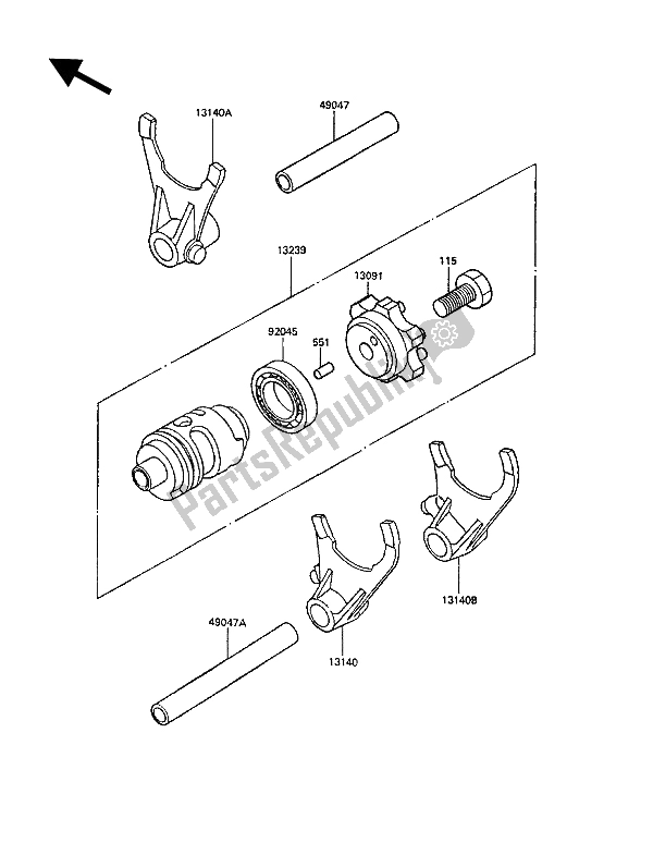 All parts for the Gear Change Drum & Shift Fork(s) of the Kawasaki KX 500 1988