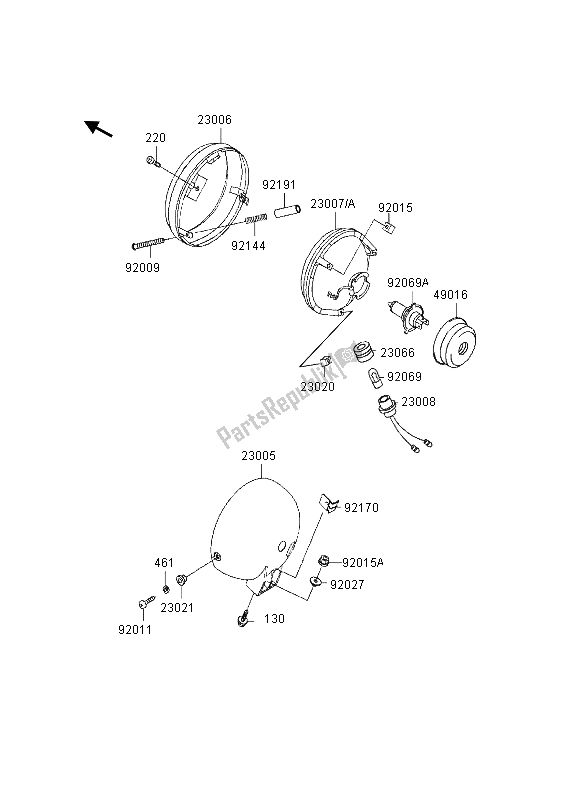 All parts for the Headlight of the Kawasaki VN 800 1995