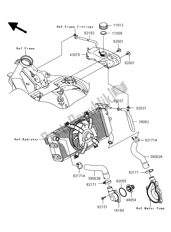 All parts for the Water Pipe of the Kawasaki ER 6N 650 2008