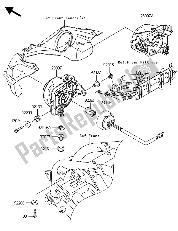 All parts for the Headlight(s) of the Kawasaki KFX 450R 2013