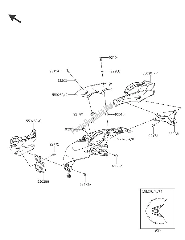 Tutte le parti per il Cowling (superiore) del Kawasaki Z 1000 ABS 2016