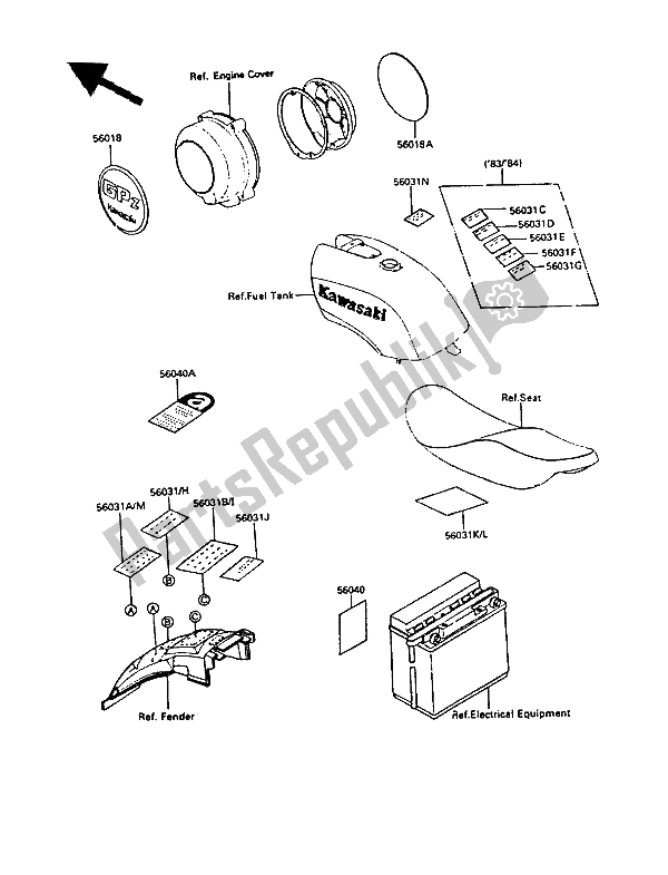 Toutes les pièces pour le Étiquettes du Kawasaki GPZ 550 1987