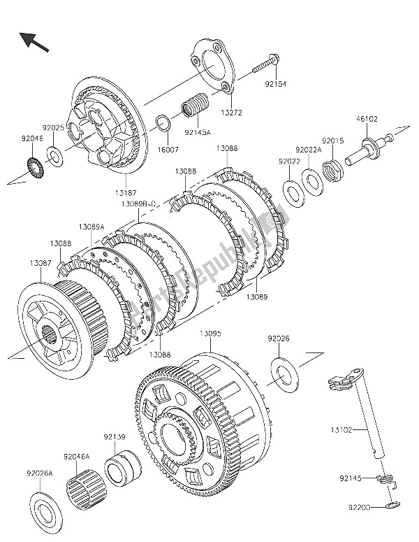 All parts for the Clutch of the Kawasaki Versys 1000 2016