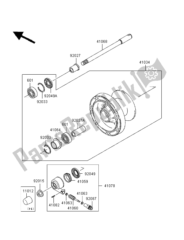 All parts for the Front Hub of the Kawasaki EN 500 1998