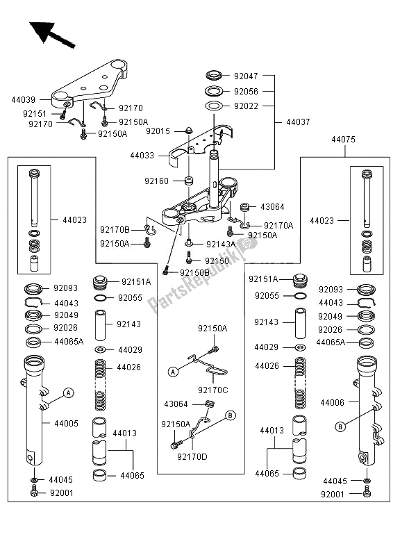 All parts for the Front Fork of the Kawasaki Eliminator 125 2007