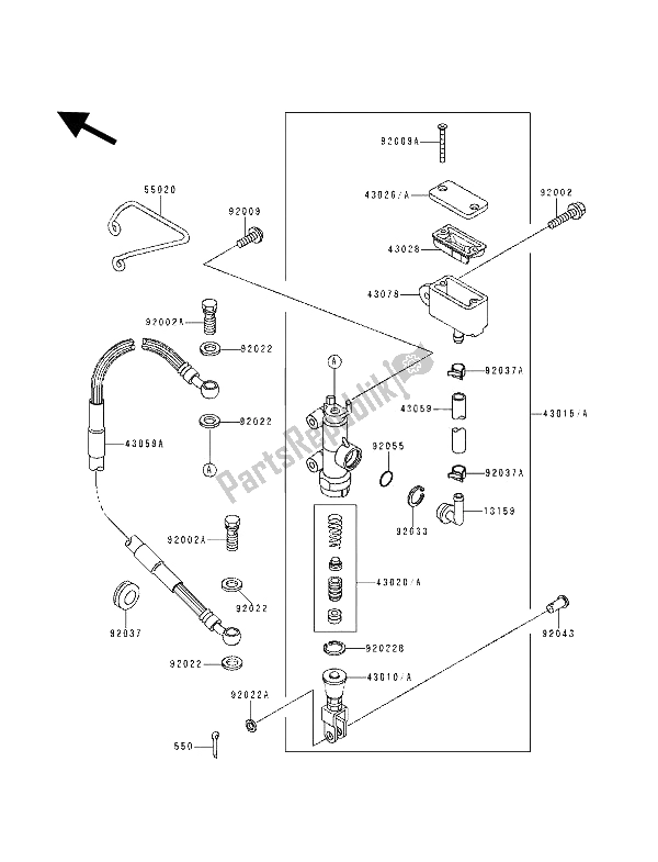 All parts for the Rear Master Cylinder of the Kawasaki KDX 125 1991