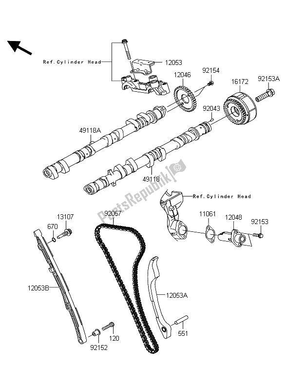 All parts for the Camshaft & Tensioner of the Kawasaki 1400 GTR ABS 2012