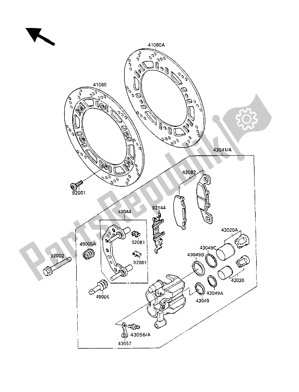 All parts for the Front Brake of the Kawasaki GPX 600R 1990