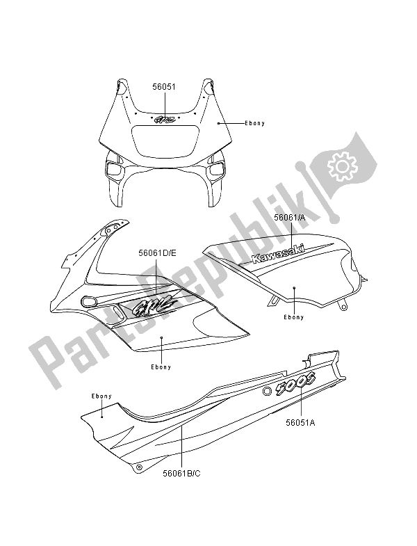 Tutte le parti per il Decalcomanie (ebano) del Kawasaki GPZ 500S 1996