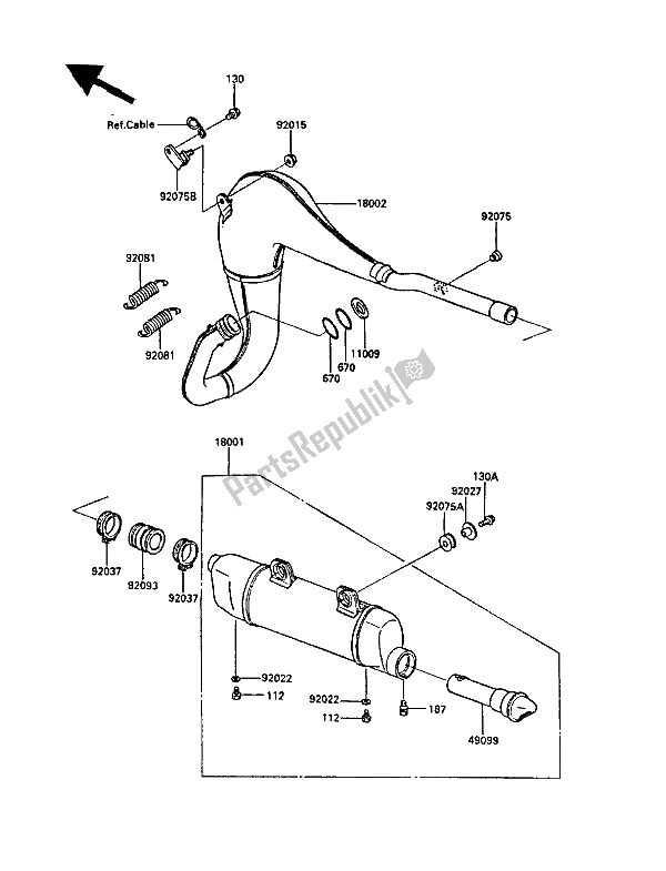 Alle onderdelen voor de Geluiddemper (s) van de Kawasaki KDX 200 1987