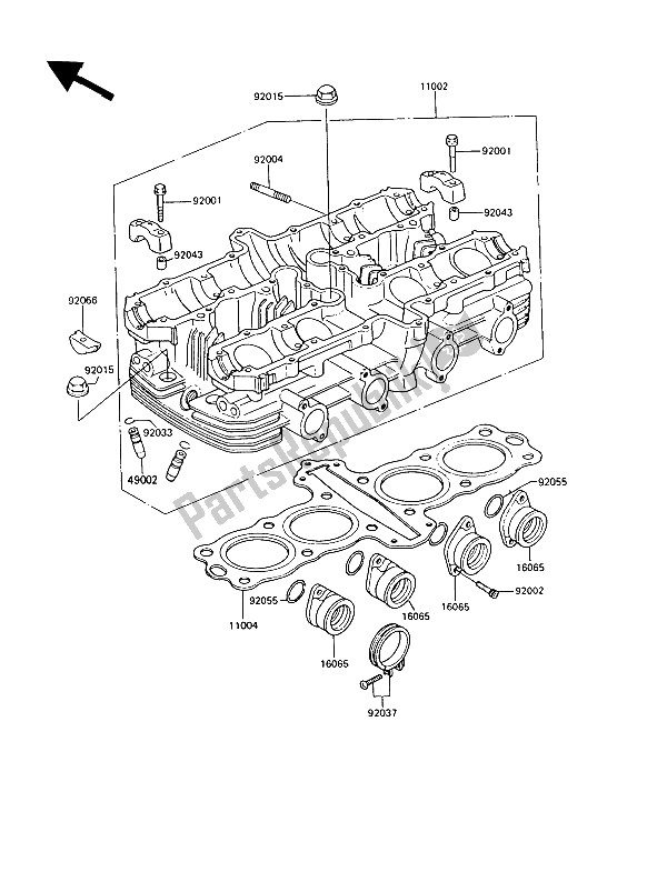 Alle onderdelen voor de Cilinderkop van de Kawasaki GT 550 1989