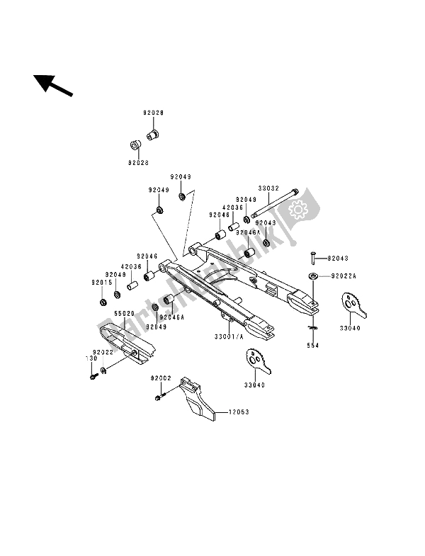 All parts for the Swingarm of the Kawasaki KLR 250 1994