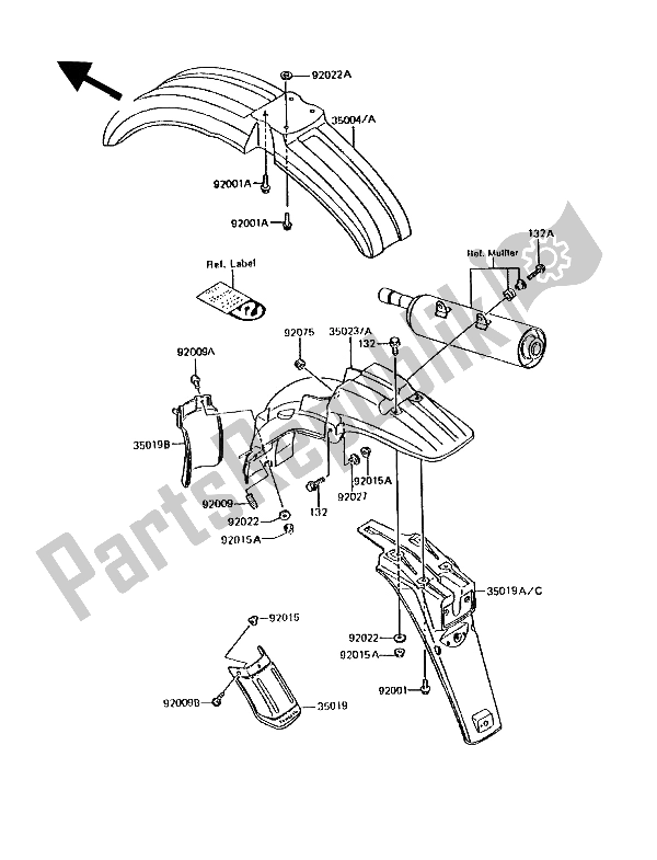 All parts for the Fenders of the Kawasaki KMX 200 1989