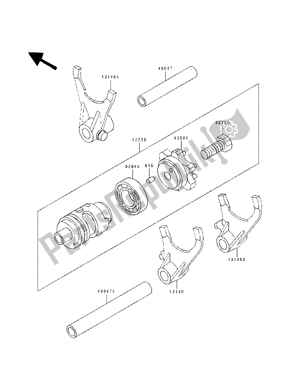 All parts for the Change Drum & Shift Fork of the Kawasaki KX 500 1991