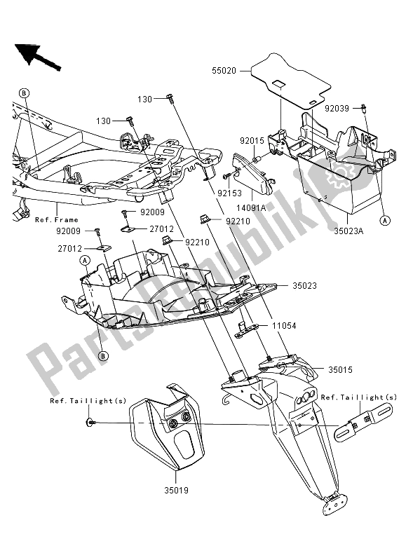 All parts for the Rear Fender of the Kawasaki ER 6N 650 2008