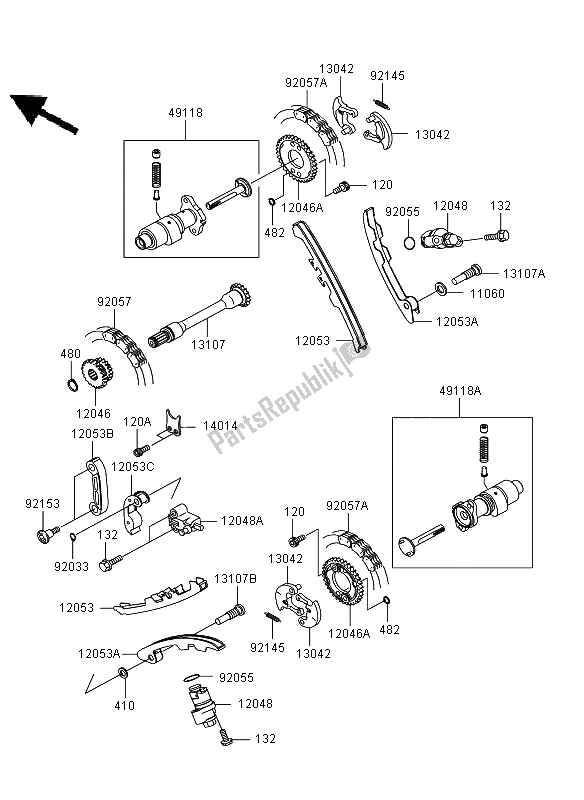 Alle onderdelen voor de Nokkenas (sen) En Spanner van de Kawasaki KVF 650 4X4 2006