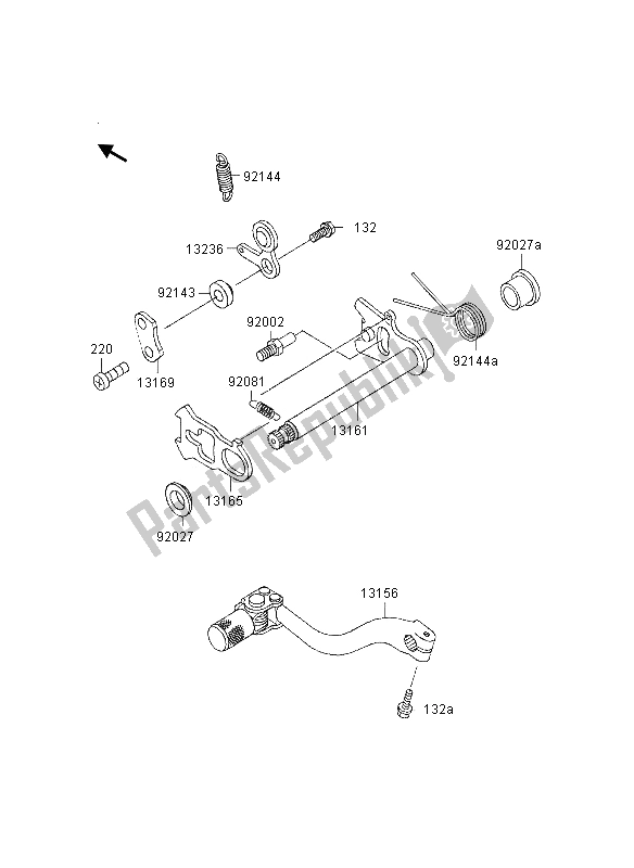 All parts for the Gear Change Mechanism of the Kawasaki KX 500 1997