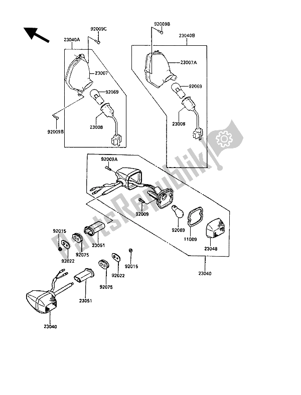 All parts for the Turn Signals of the Kawasaki 1000 GTR 1988