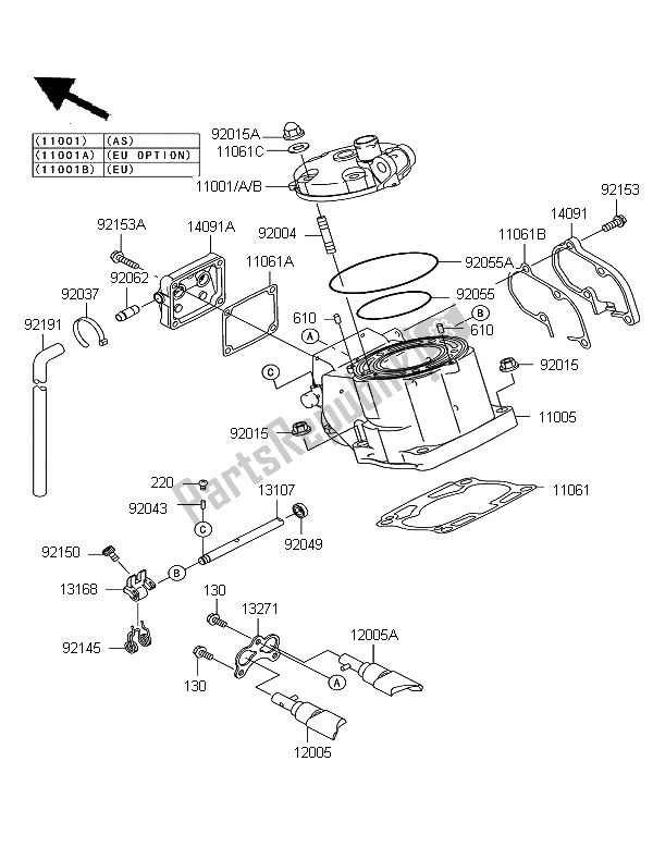 All parts for the Cylinder Head & Cylinder of the Kawasaki KX 125 2006