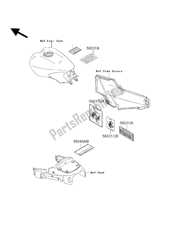 Alle onderdelen voor de Etiketten van de Kawasaki 1000 GTR 1996