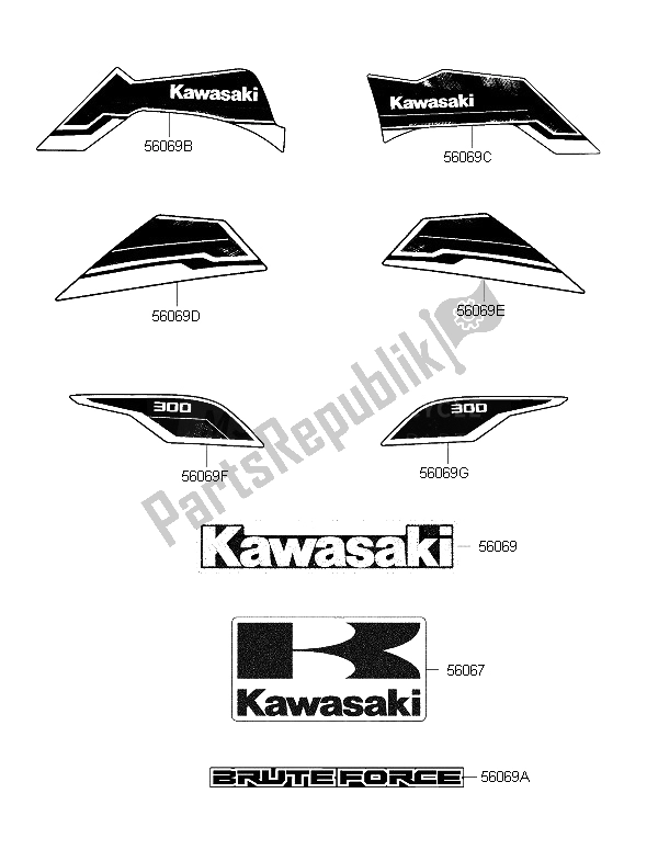 Tutte le parti per il Decalcomanie (bianco) del Kawasaki Brute Force 300 2015